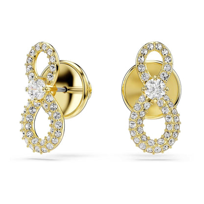 arete Swarovski Hyperbola, corte redondo, pavé, infinito, blanco, baño dorado