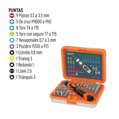 TRUPER JOY-43, Juego desarmadores de joyero, punta intercambiable, 42 pzas