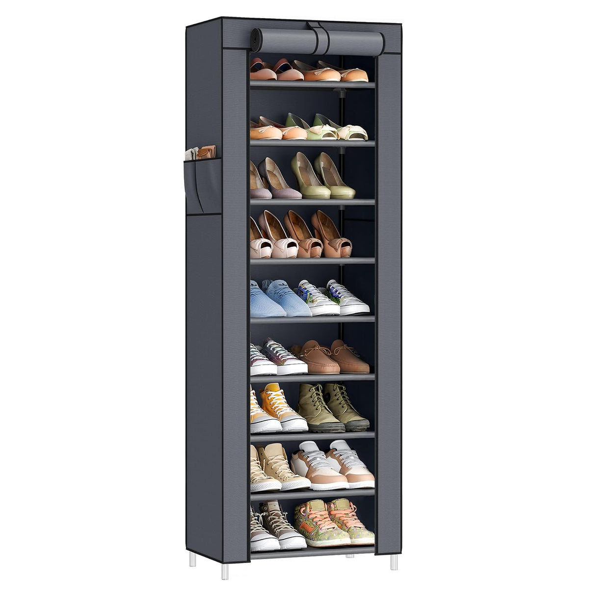 SONGMICS URXJ034GN02 - Zapatero de 10 Niveles con Cubierta a Prueba de Polvo, Organizador de Almacenamiento no Empotrado para clóset, Entrada, sostiene 20 Pares de Zapatos, para Tenis, Tacones Altos - Gris (Slate Gray) - 10 Tiers (18.9"W)