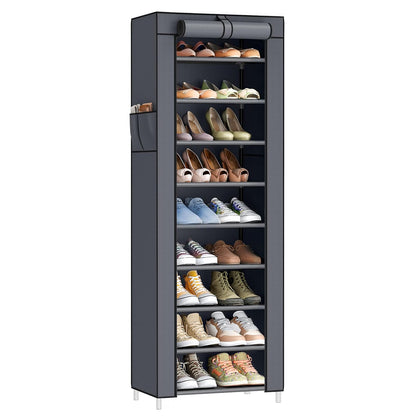 SONGMICS URXJ034GN02 - Zapatero de 10 Niveles con Cubierta a Prueba de Polvo, Organizador de Almacenamiento no Empotrado para clóset, Entrada, sostiene 20 Pares de Zapatos, para Tenis, Tacones Altos - Gris (Slate Gray) - 10 Tiers (18.9"W)