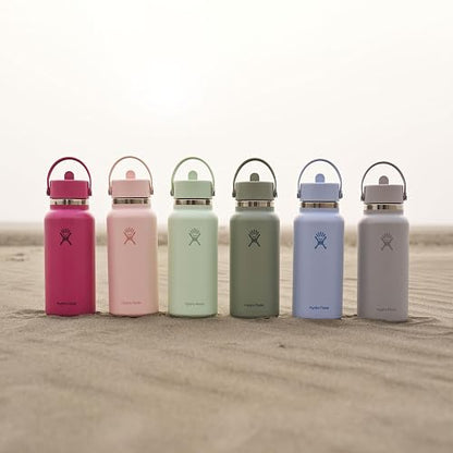 Hydro Flask - Botella de agua de acero inoxidable aislada, tapa ancha con popote, no derrama, a prueba de fugas en trillium rosa de 32 onzas