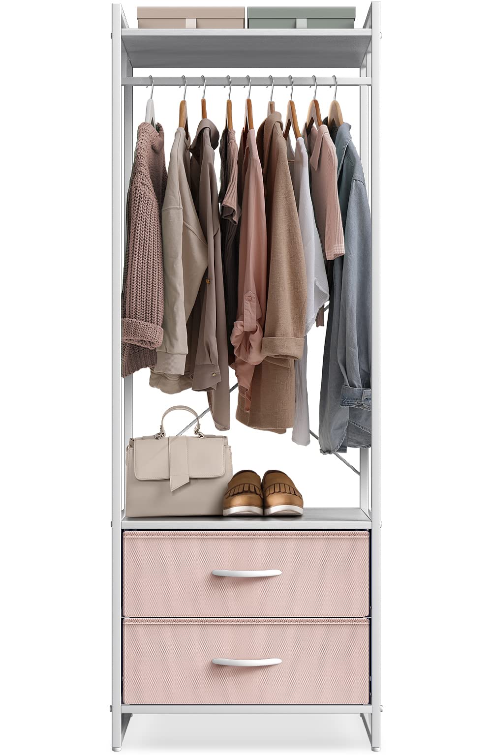 Sorbus Premium Cothing Rack with Drawers - Heavy Duty Wardrobe Closet with Metal Frame & Wooden Top - 70Inch Tall Garment Rack- Lightweight Freestanding Coat Closet - Multipurpose for Hallway, Bedroom