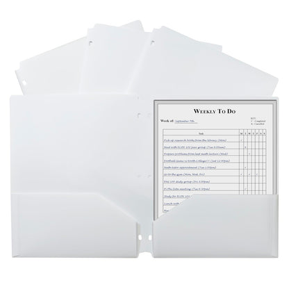C-Line Two-Pocket Heavyweight Poly Portfolio Folder with Three-Hole Punch, Box of 25, White (33937-25)