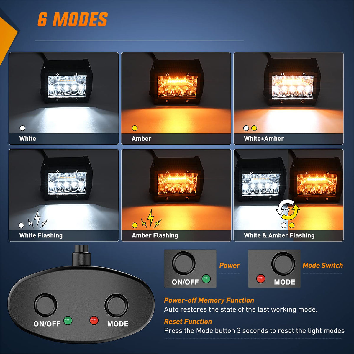 Nilight - 2 cápsulas LED de 4 pulgadas y 60 W, barra de luz blanca ámbar, luz estroboscópica, 6 modos, función de memoria, todoterreno, camión, ATV, SUV, cabina, barco con kit de arnés de cableado de 16 AWG, 2 cables, 2 años de garantía