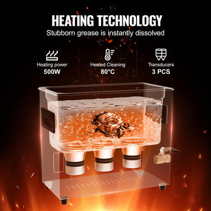 VEVOR Limpiador ultrasónico de 6 l con calentador de cesta y temporizador de 180 W