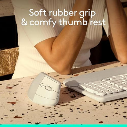 Logitech Lift Mouse Ergonómico Vertical, Inalámbrico, Bluetooth o Receptor Logi Bolt USB, clics Silenciosos, 4 Botones, Compatible con Windows/macOS/iPadOS, Laptop, PC - Blanco