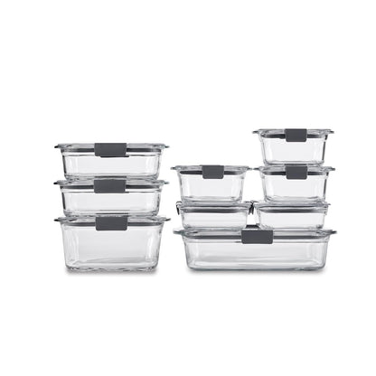Rubbermaid Recipientes de Vidrio para Almacenamiento de Alimentos, Varios tamaños, Juego de 9, sin BPA, a Prueba de Fugas, Transparente