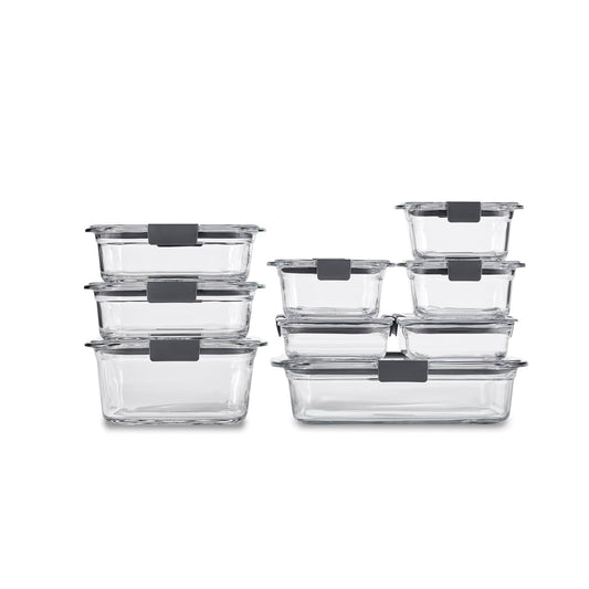 Rubbermaid Recipientes de Vidrio para Almacenamiento de Alimentos, Varios tamaños, Juego de 9, sin BPA, a Prueba de Fugas, Transparente