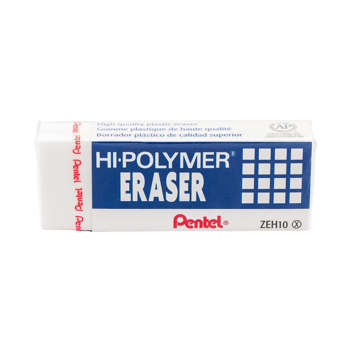 Pentel Hi-Polymer Block Eraser, Large, White, Pack of 10 (ZEH10PC10)