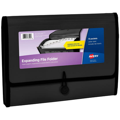 Avery Organizador expandible de carpetas de archivos, organizador de archivos de acordeón de 7 bolsillos, negro, capacidad para 425 hojas de tamaño carta/A4 (73550) - 13 Pockets - Negro -