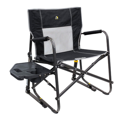 GCI Outdoor Freestyle Rocker XL con Mesa Auxiliar Silla de Camping | Mecedora Plegable portátil con reposabrazos sólidos y duraderos, Soporte para Bebidas y Respaldo cómodo, Color Negro - Moderno - Negro -