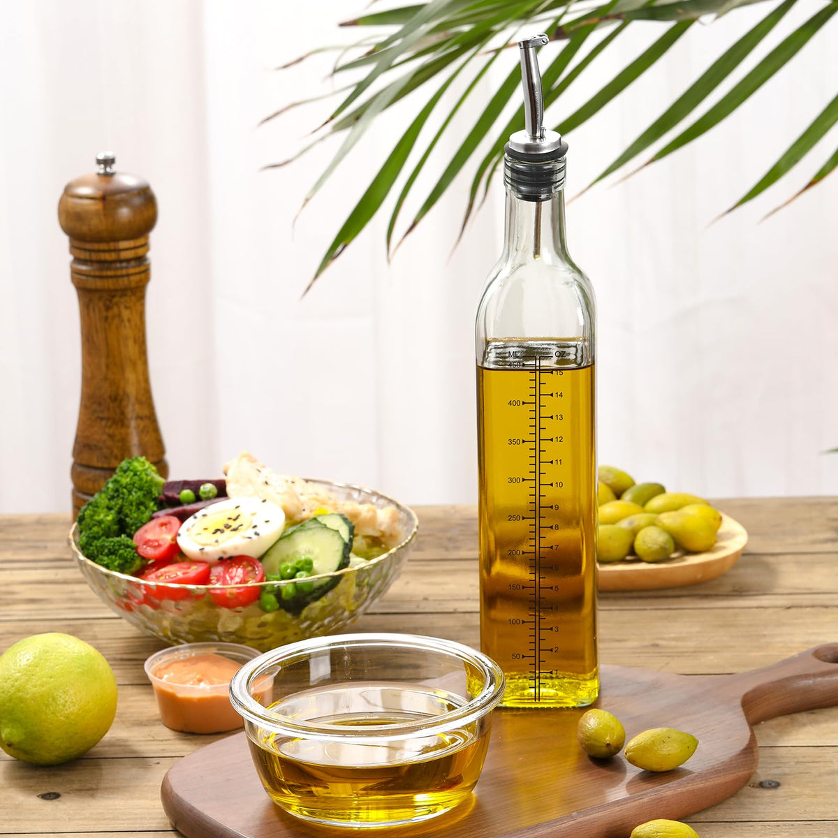 AOZITA - Botella dispensadora de aceite de oliva de vidrio de 17 onzas, 500 ml, transparente, aceite y vinagre con vertedores y embudo, jarra de aceite de oliva para cocina