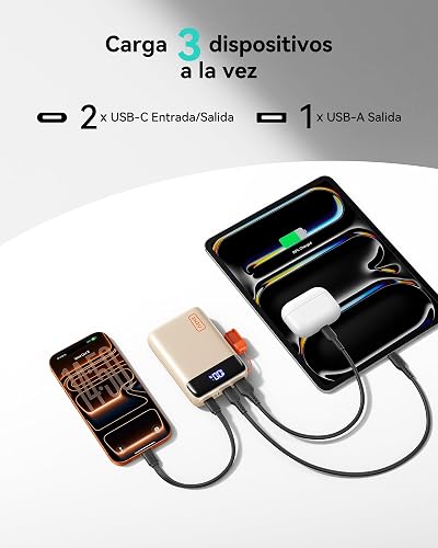 INIU Power Bank, Pequeño 20000mAh 22,5W Carga Rapida Bateria Phone Externa | Cable USB C Desmontable, Apto para Avión, Esenciales de Viaje, Bateria Portatil para iPhone 17, Samsung, iPad, etc. [Beige]