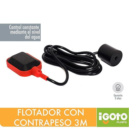 Igoto Pump FPS-3 Flotador con Contrapeso de 3 m, Color Negro y Naranja