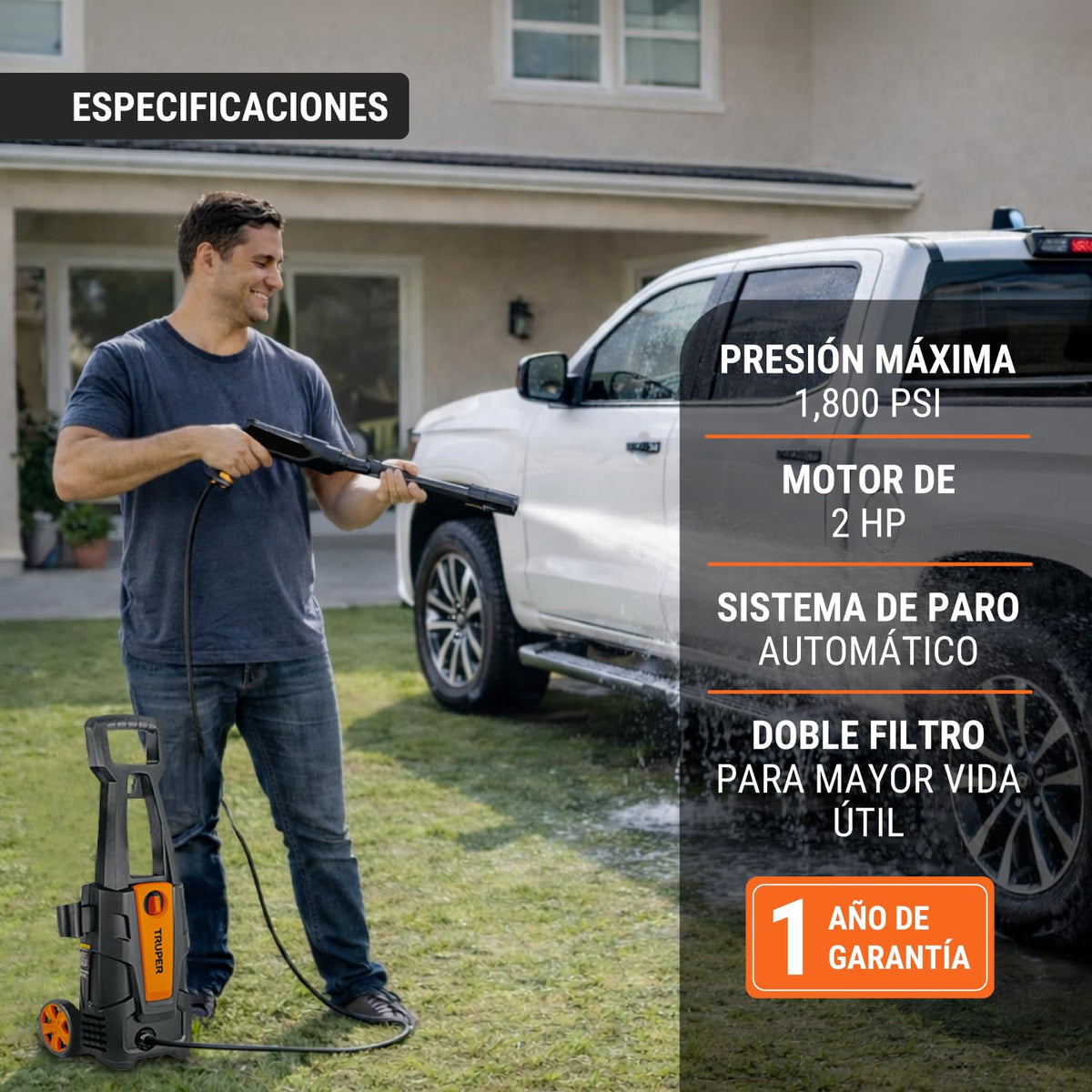 Truper HILA-1800, Hidrolavadora eléctrica 1800 PSI
