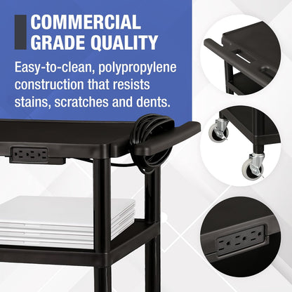 Norwood Commercial Furniture NOR-OUG1042-SO Adjustable-Height Mobile Black Plastic Utility AV Cart with Power Strip