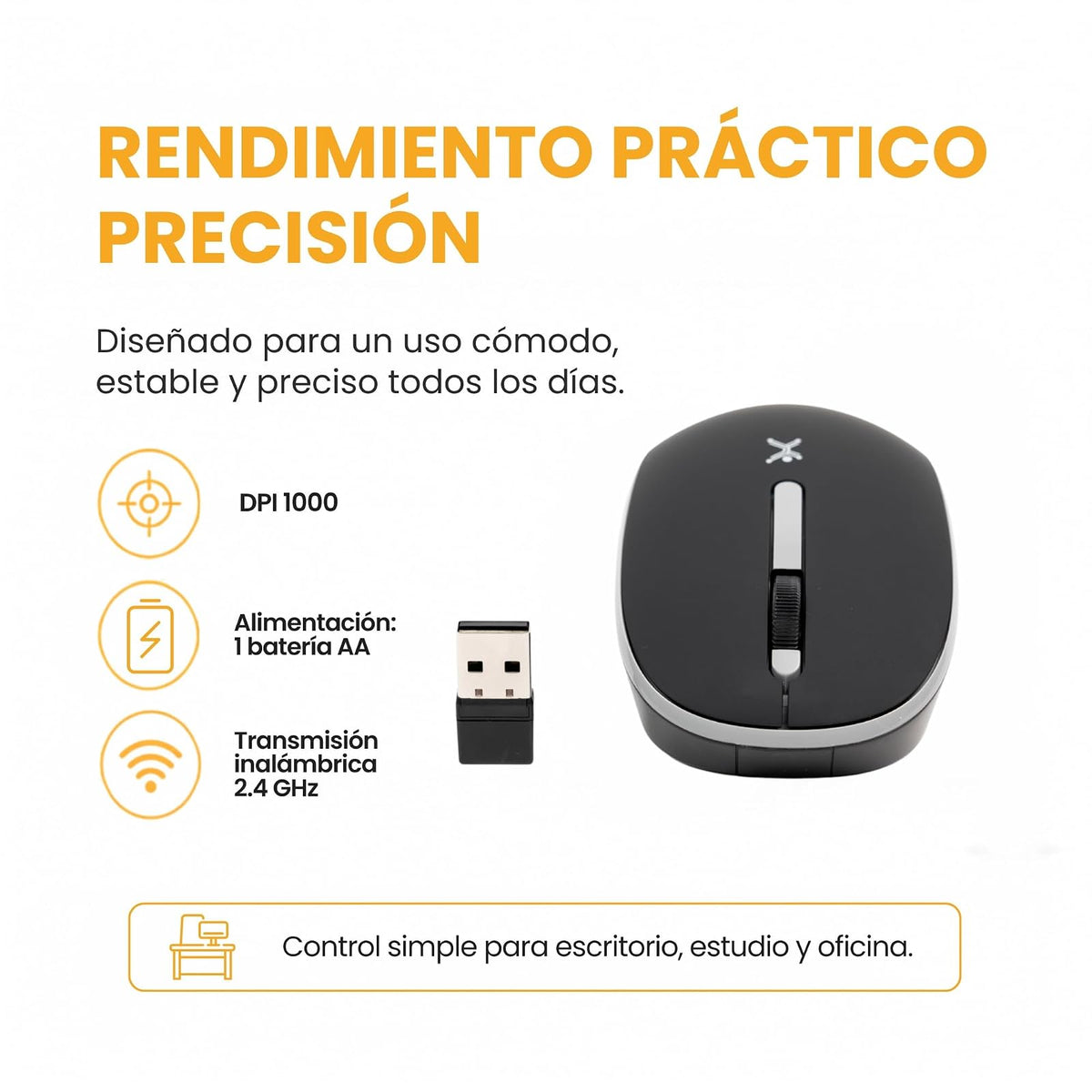 PERFECTCHOICE Mouse Inalámbrico Clic Silencioso dpi 1000 con Conector Dual USB A/C Whisper (Negro)