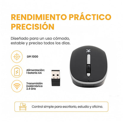 PERFECTCHOICE Mouse Inalámbrico Clic Silencioso dpi 1000 con Conector Dual USB A/C Whisper (Negro)