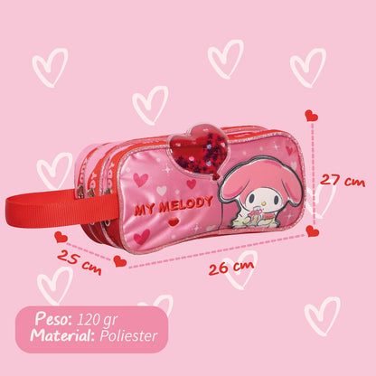Ruz Lapicera Triple Infantil y Preescolar | My Melody | 100% Poliéster | Bolso Escolar para Niños con Múltiples Bolsillos y Cierre de Cremallera | Recomendado desde 3 años