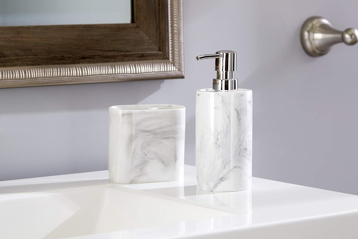 SKL Home by Saturday Knight Ltd. Remolino de mármol, Dispensador de loción/jabón, Blanco, 1