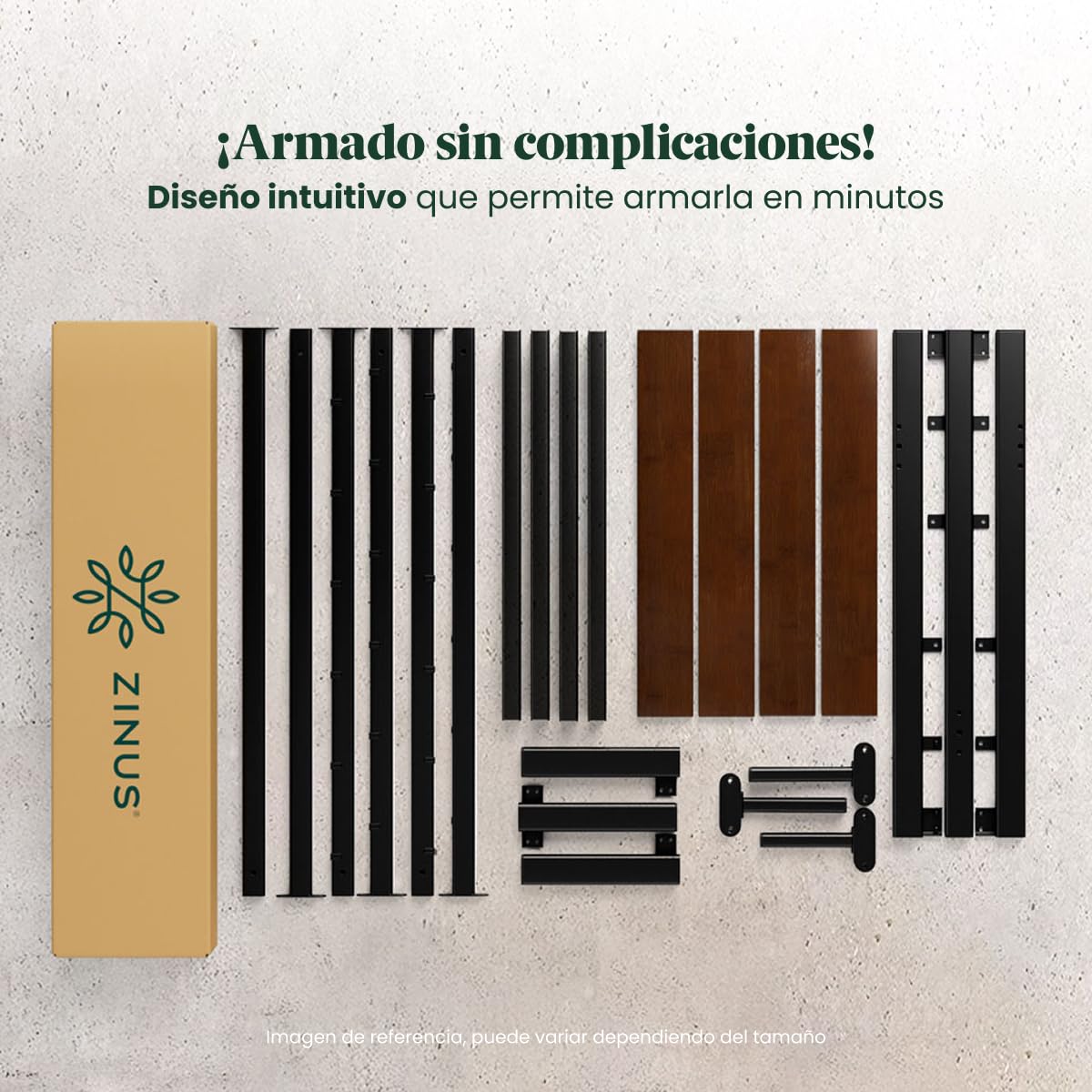 Zinus Shen | Base de Cama con Cabecera Metálica con Bamboo Individual Color Negro Estilo Contemporáneo 9 Patas y Listones de Fácil Armado | Embalaje en Caja