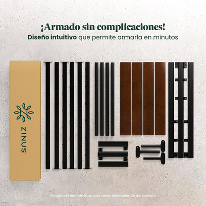 Zinus Shen | Base de Cama con Cabecera Metálica con Bamboo Individual Color Negro Estilo Contemporáneo 9 Patas y Listones de Fácil Armado | Embalaje en Caja