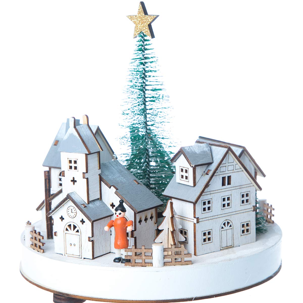 Running Decora Villas navidenas Adorno navideño con Caja Musical Villa Blanca Circular