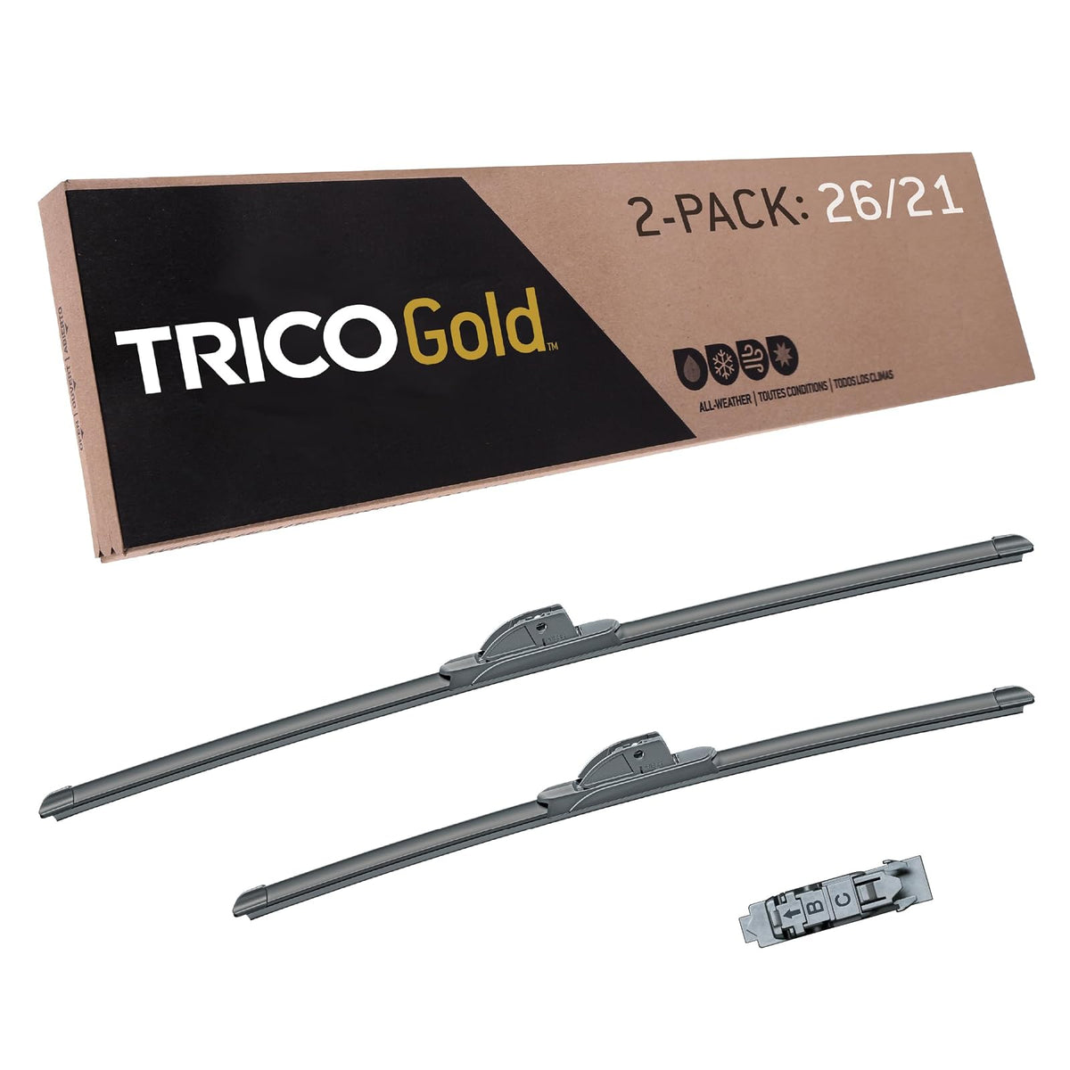 TRICO Gold Limpiaparabrisas de Repuesto Paquete de 2 Todo Clima - 26" + 21" Paquete de 2