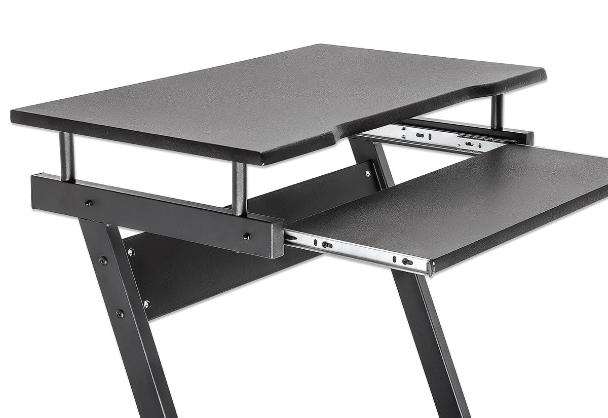 Manhattan 207690 Escritorio Compacto para computadora, con Bandeja deslizable para Teclado, Escritorio Compacto, repisa para computadora de Torre, Bandeja deslizable, Cuatro Ruedas, Negro