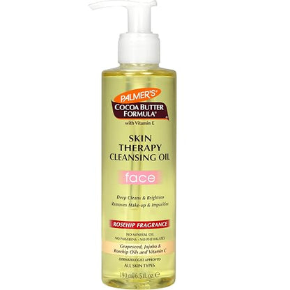 Palmer's Cocoa Butter Skin Therapy Cleansing Facial Oil, Limpiador y Desmaquillante Suave para el Rostro, Fragancia Rosa Mosqueta, No Comedogénico, Dermatológica y Oftalmológicamente Probado, 190ml