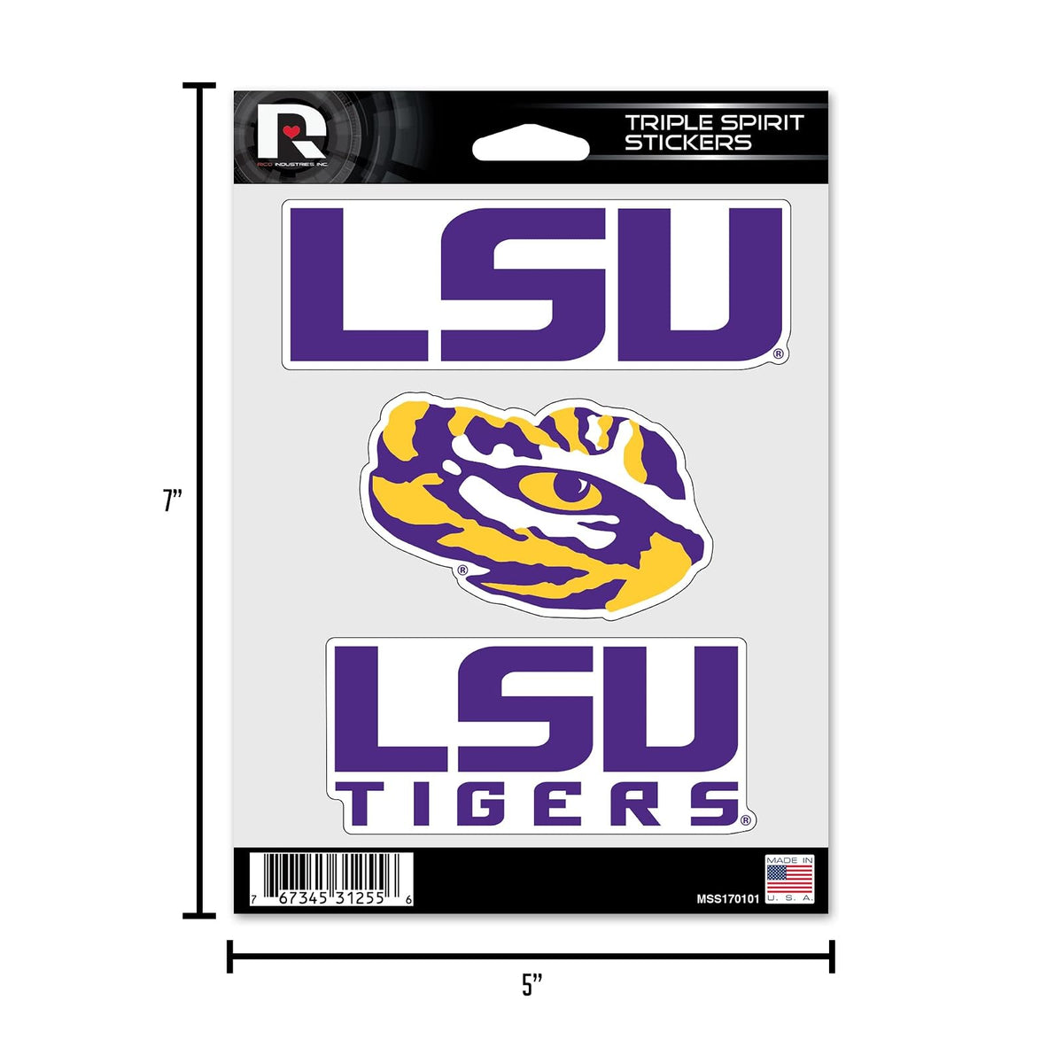 Rico NCAA Triple Spirit Stickersncaa Pegatinas de Triple espiritu, Rojo, Blanco, Negro, 3 Pegatinas de Equipo