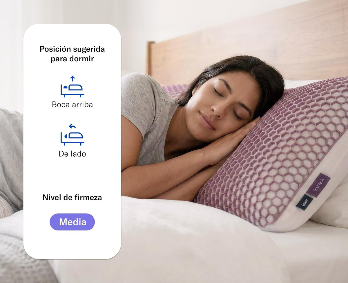 Luuna - Almohada Grid Tech, Suave y Fresca, Hecha de Látex Talalay de Calidad Superior, Hipoalergénica, Soporte y Confort, Color Blanco, Marca Mexicana, Tamaño Estándar