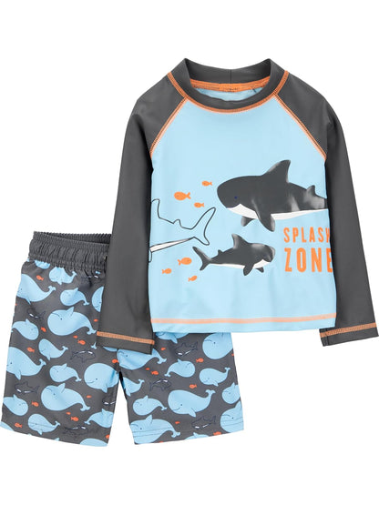 Carter's Simple Joys Traje de Baño Rashguard 2 Piezas con Protección Solar UPF 50+ para Niños - Ballenas azules - 3T