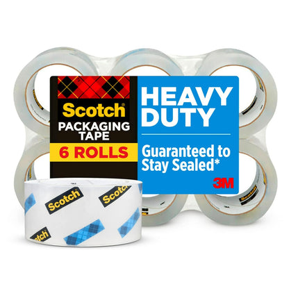 Scotch Cinta de Embalaje Heavy Duty con Dispensador Recargable, 1.88 in x 54.6 yd - 6 Rollos - Transparente