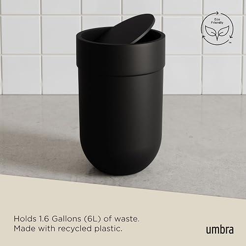 Umbra Touch Bote de Basura Pequeño con Tapa para Baño u Oficina, 6L, Negro