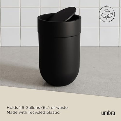 Umbra Touch Bote de Basura Pequeño con Tapa para Baño u Oficina, 6L, Negro