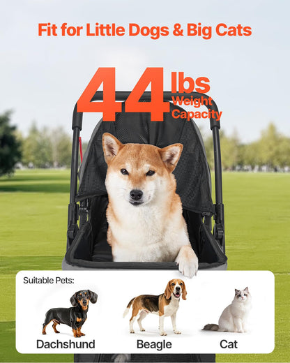 VEVOR Cochecito para Mascotas Capacidad 20kg Carrito Plegable para Perros de 4 Ruedas con Ventana de Malla Asa Reversible Cochecito Portátil Tela Oxford 600D con Freno para Mascotas Pequeñas Medianas