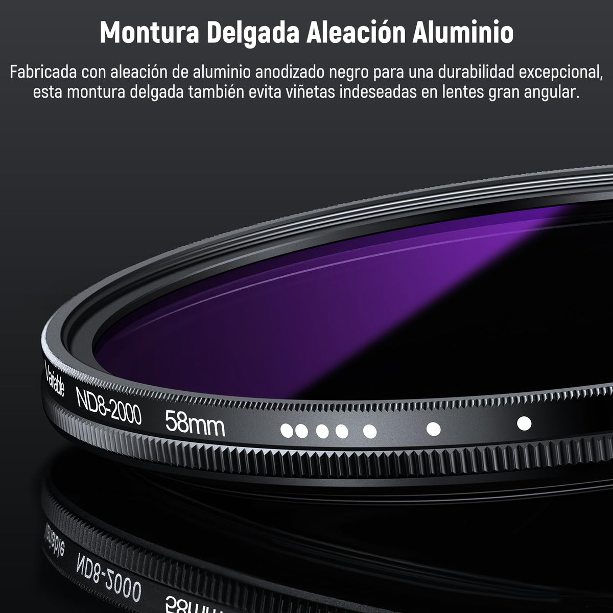NEEWER 58mm Filtro ND Variable (ND8-2000), True Color & Pasos Duros, Filtro Lente Densidad Neutra Limitada de 3 a 11 Pasos para Cámaras DSLR sin Espejo, Cristal Óptico Multicapa, Marco Alumnio