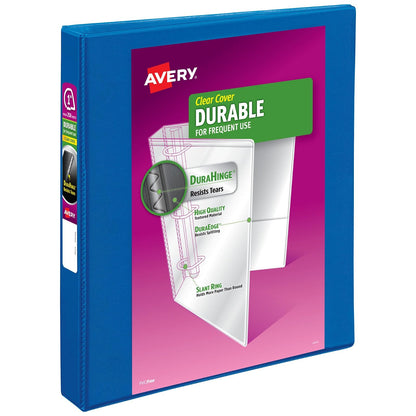 Avery Durable View - Carpeta de 3 anillas, anillos inclinados de 1 pulgada, capacidad de 250 hojas, DuraHinge, lomo de 1.4 pulgadas de ancho, cubiertas transparentes y lomo personalizables, 1 carpeta