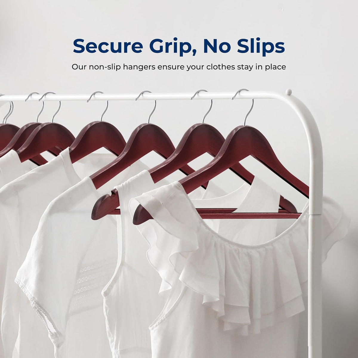 Serenelife Ganchos de Madera Premium, Ahorradores de Espacio, Resistentes, con Gancho Metálico Giratorio de 360°, para Abrigos, Pantalones y Vestidos, Negro, Pack 10