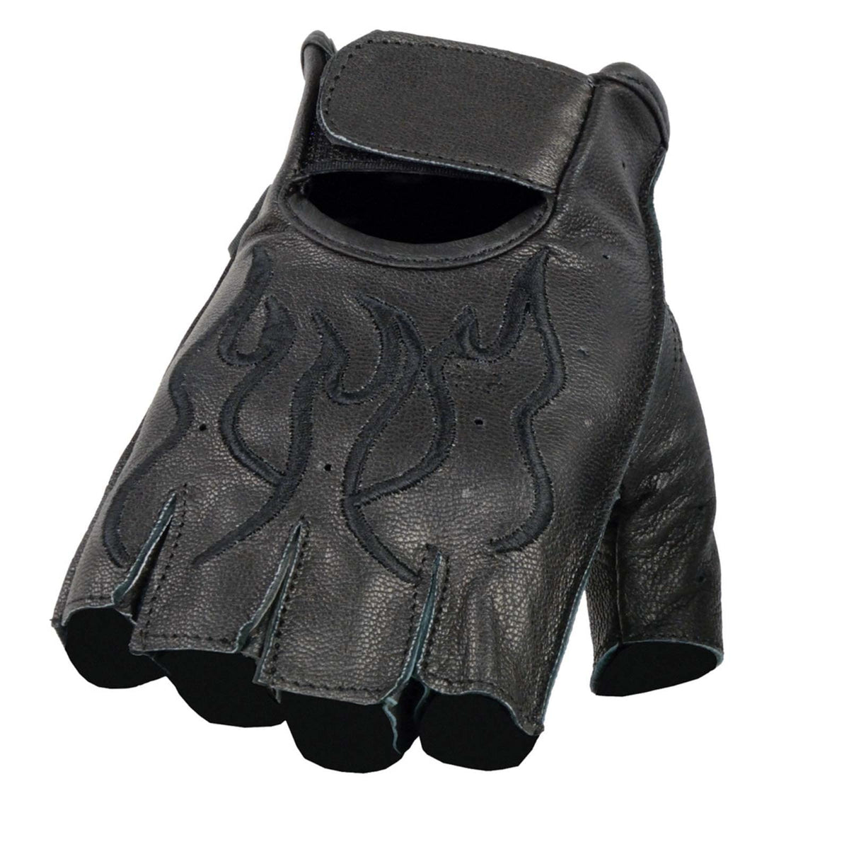 Milwaukee Leather SH198 - Guantes sin Dedos Bordados con Llama Negra para Hombre con Palma de Gel (Mediano)