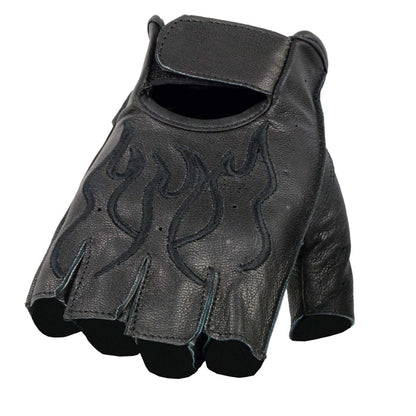 Milwaukee Leather SH198 - Guantes sin Dedos Bordados con Llama Negra para Hombre con Palma de Gel (Mediano)