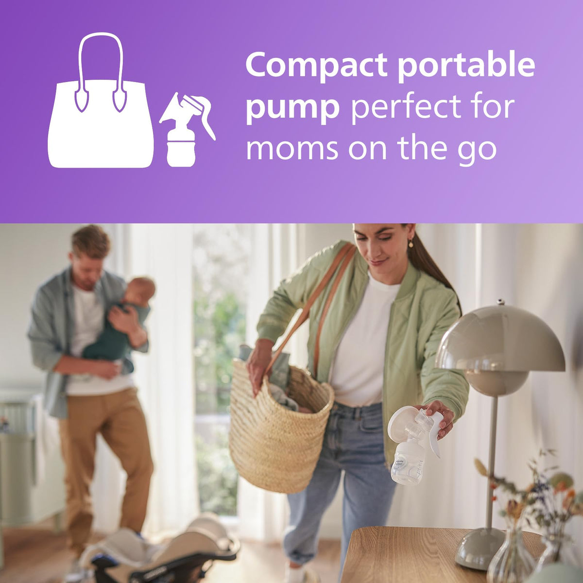 Philips Avent - Bomba de leche manual, fácil de bombear con tecnología de movimiento natural, cojín de silicona, botella natural de 4 onzas, disco de sellado, anillo de tornillo, transparente, modelo