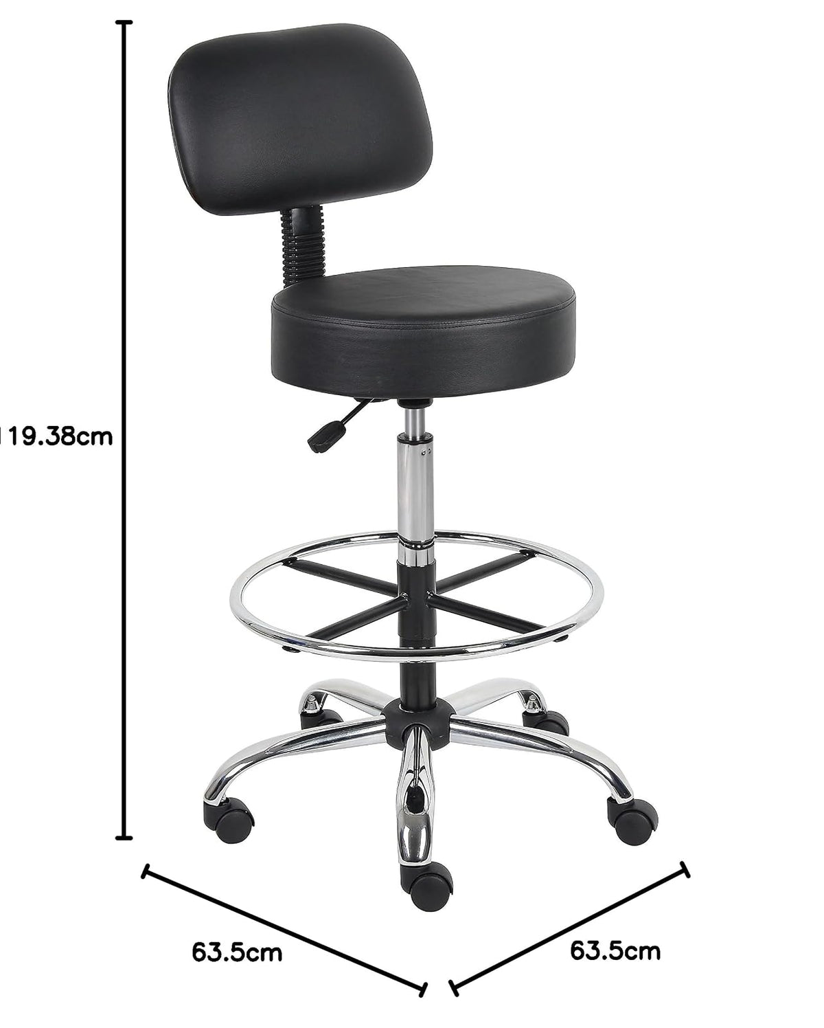 Boss B16245-BK Caressoft Medical/Drafting Stool with Back Cushion