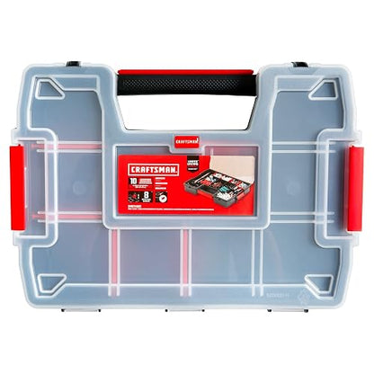 CRAFTSMAN Organizador de almacenamiento, organizador de piezas pequeñas, paquetes de 3 con 10 compartimentos, tapa incluye cierre seguro (CMST60964M)