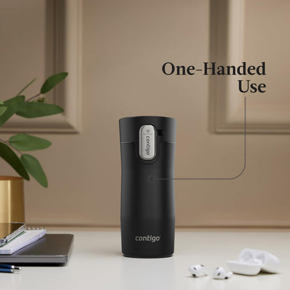 Contigo AUTOSEAL West Loop - Taza de viaje de acero inoxidable aislada al aspiradora con tapa fácil de limpiar, 12 onzas, negro mate