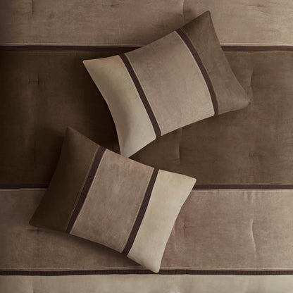 Madison Park Palisades - Juego de edredón Moderno de Gamuza sintética, diseño de Rayas para Todas Las Estaciones, Ropa de Cama acogedora Alternativa de plumón con Fundas a Juego, Almohadas