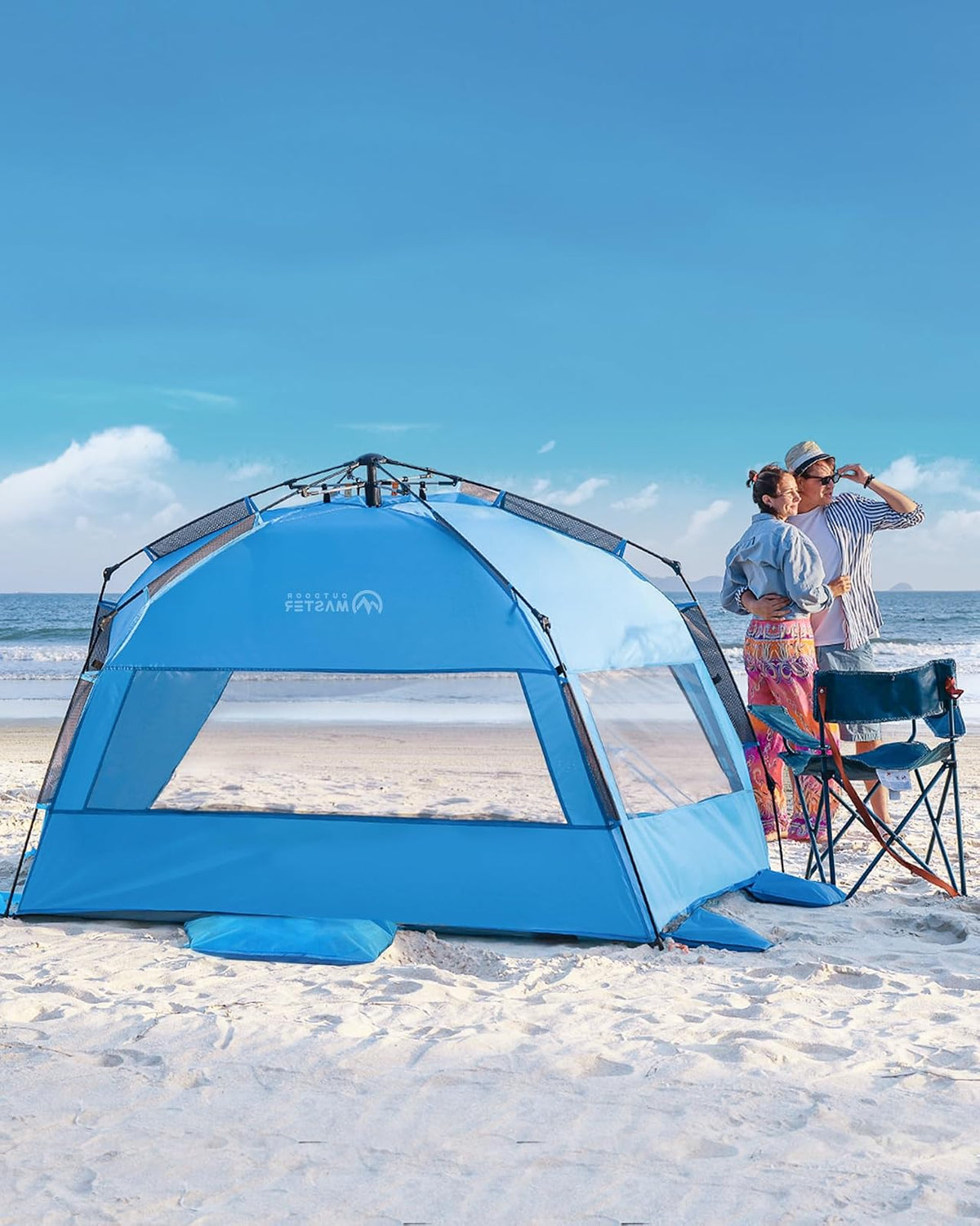 OutdoorMaster - Tienda de campaña de Playa desplegable para 4 Personas, fácil de Instalar y portátil, toldo de Playa con protección UPF 50+, protección UV, tragaluz extraíble, tamaño Familiar
