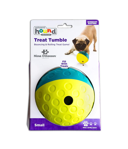 Nina Ottosson by Outward Hound Treat Tumble Interactive Treat Ball Dog Puzzle Dog Enrichment Dog Toy, Level 1 Beginner, Blue, Small