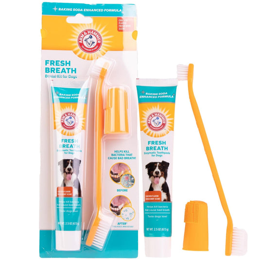 Arm and Hammer Advanced Care Fresh Breath and Whitening Toothpaste, Toothbrush and Finger Toothbrush Set for Dogs
